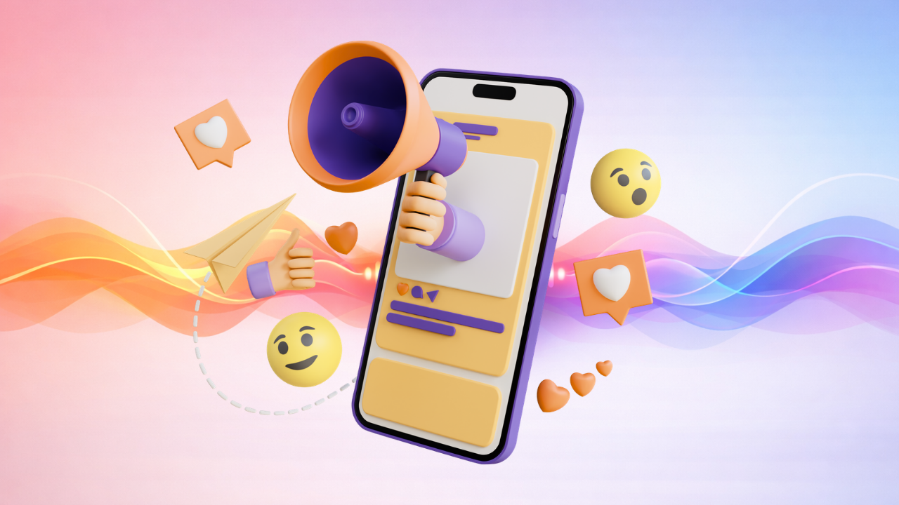 Abstract illustration of a smartphone with colorful audio waves flowing from the screen, representing voice communication and accessibility