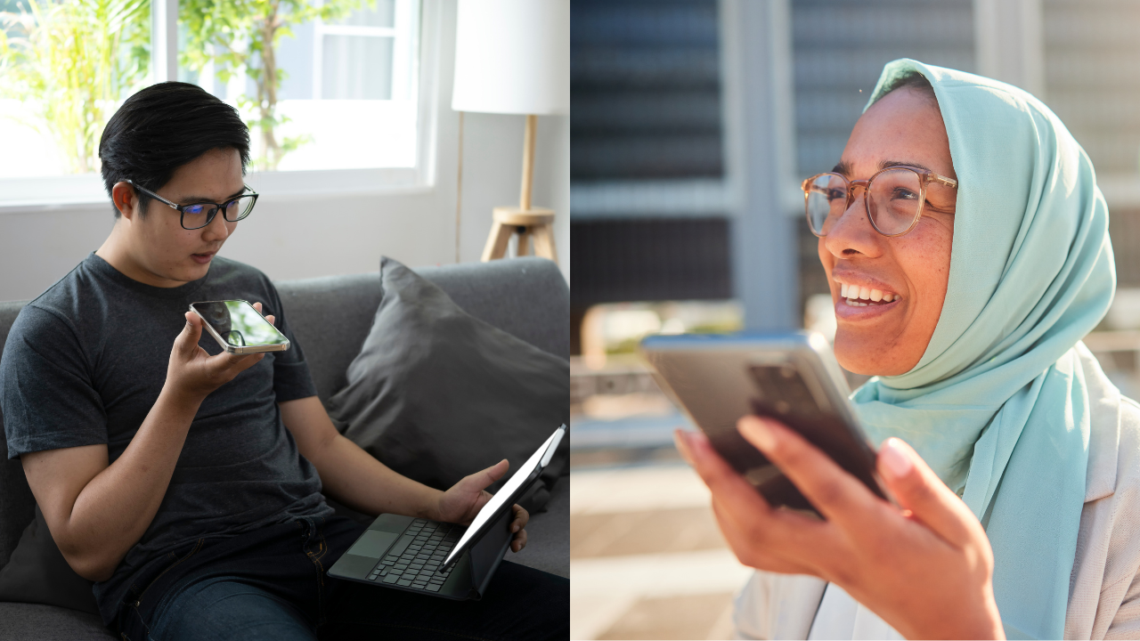 Remote team members in different locations sharing updates through their devices