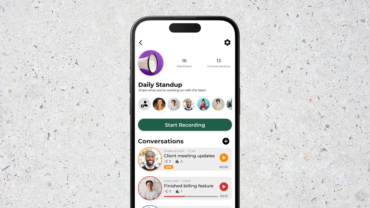 Roads Audio channel showing team voice updates with timestamps and reply threads