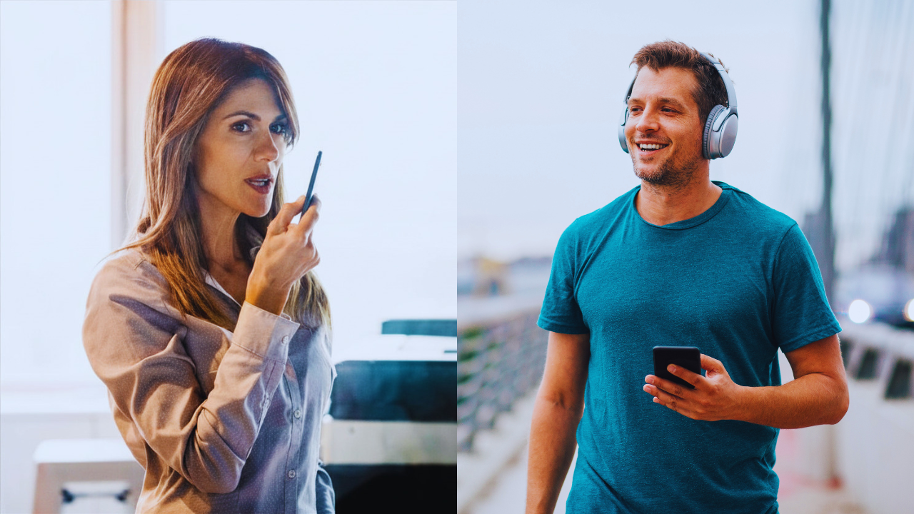 Coach and client communicating through voice messages on their phones at different times