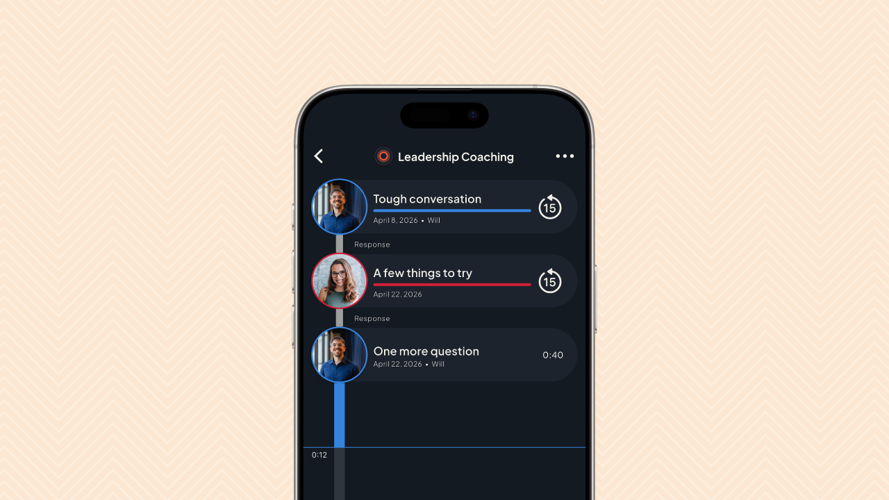 Roads Audio private channel showing a coaching conversation with voice messages and threaded replies