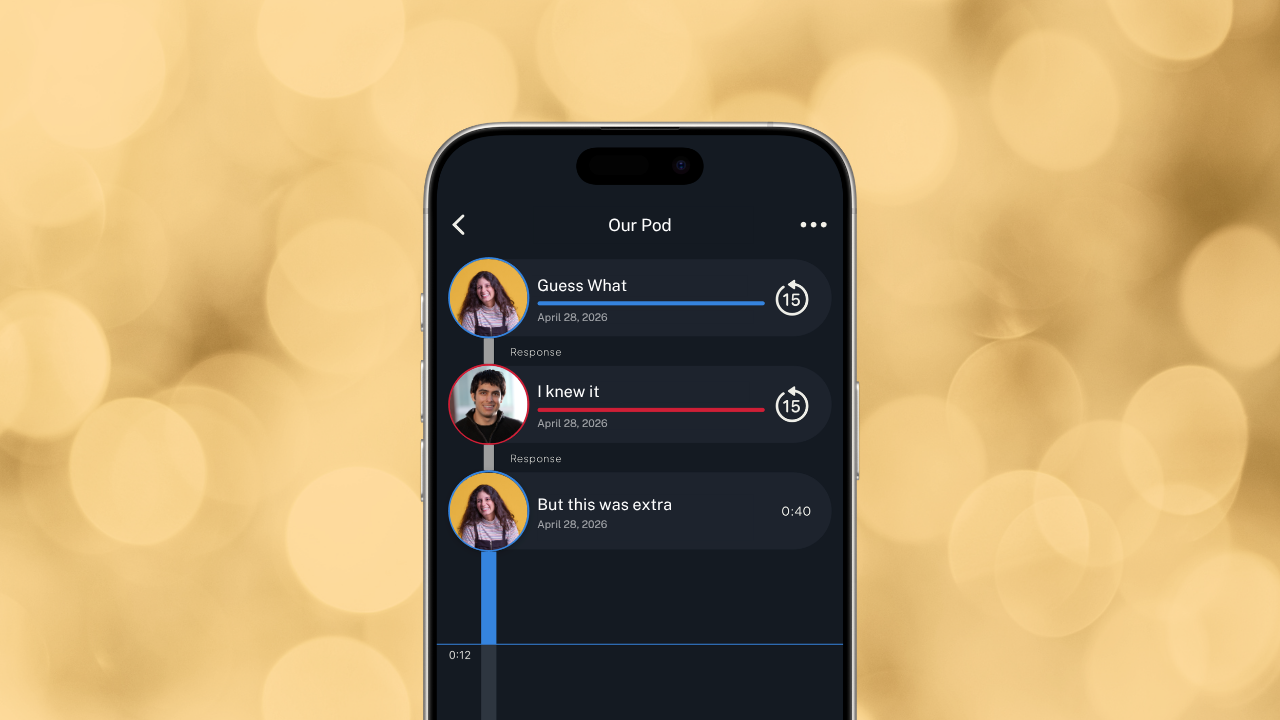 Roads Audio app showing an ongoing voice conversation between partners