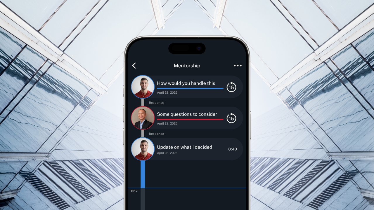 Roads Audio showing a mentoring channel with ongoing voice message exchanges