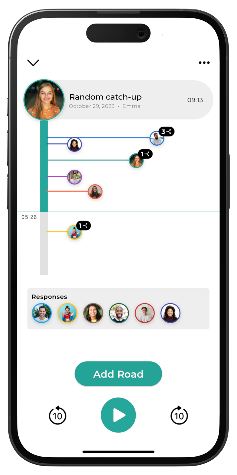 Screenshot of Roads app showing the main player with several comments.